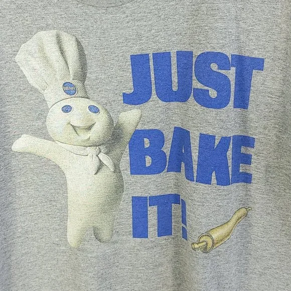 Vtg Pillsbury Dough Boy Just Bake It T-Shirt Men's L Heathered Gray 1996 USA - Picture 3 of 9